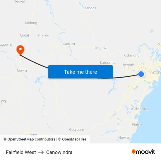 Fairfield West to Canowindra map