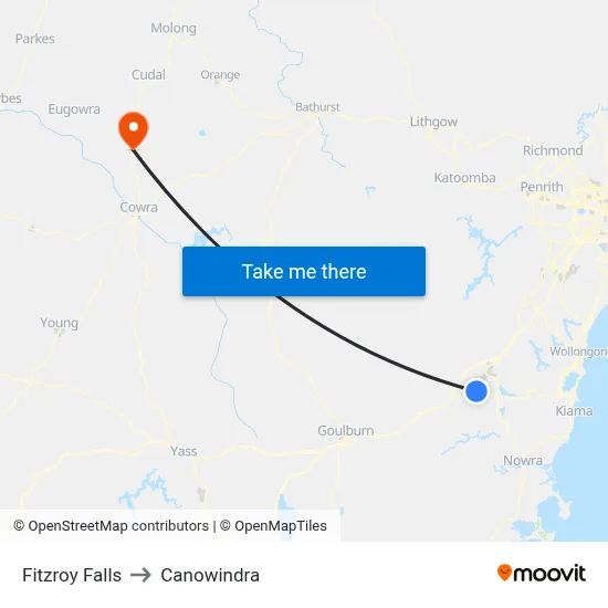 Fitzroy Falls to Canowindra map