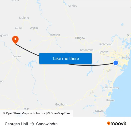 Georges Hall to Canowindra map