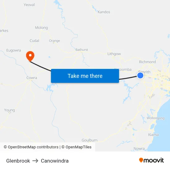 Glenbrook to Canowindra map