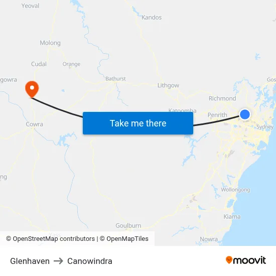 Glenhaven to Canowindra map