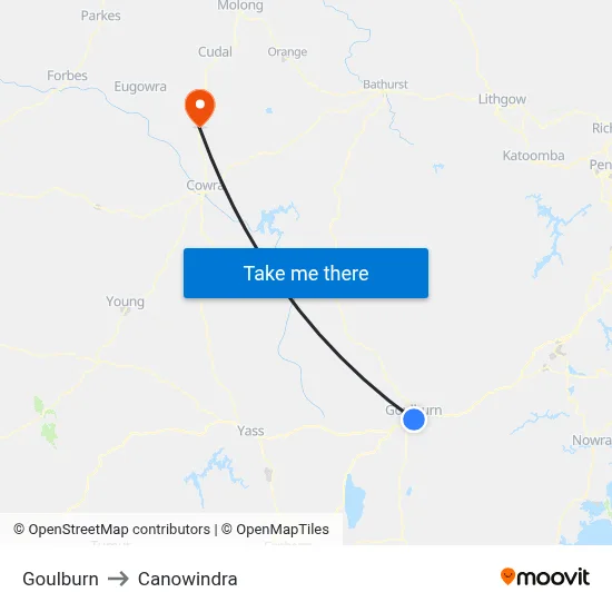 Goulburn to Canowindra map