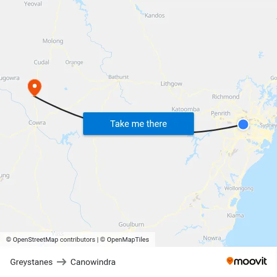 Greystanes to Canowindra map