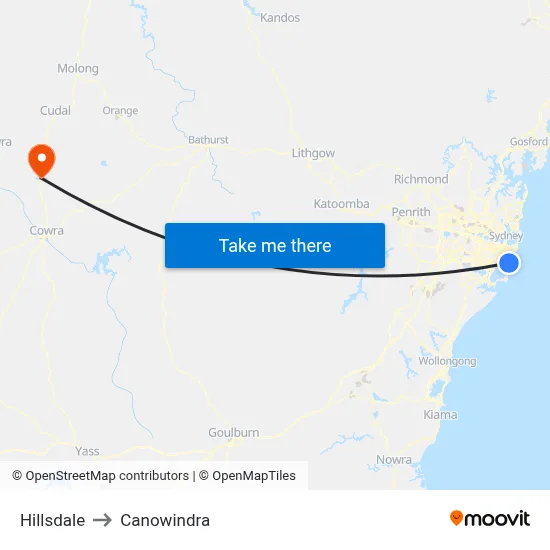 Hillsdale to Canowindra map