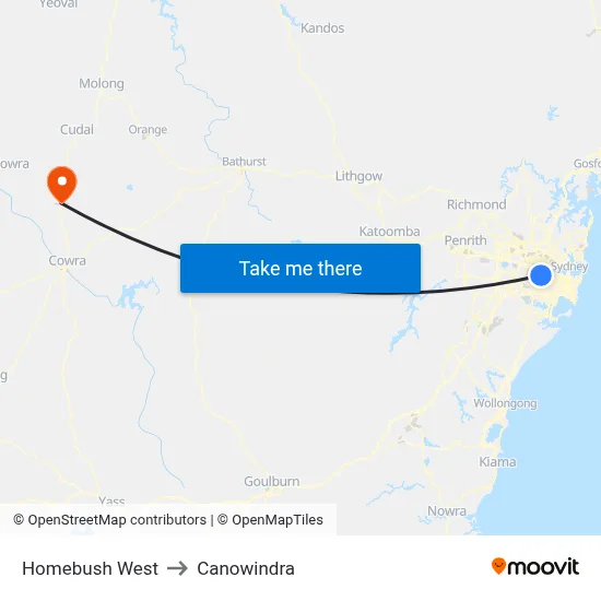 Homebush West to Canowindra map