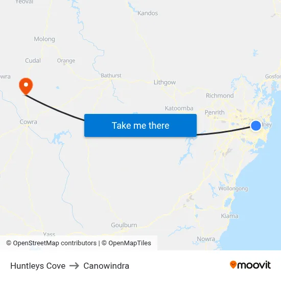 Huntleys Cove to Canowindra map