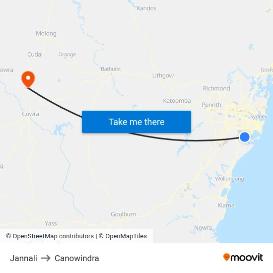 Jannali to Canowindra map