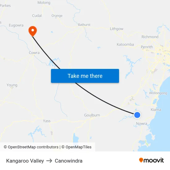 Kangaroo Valley to Canowindra map
