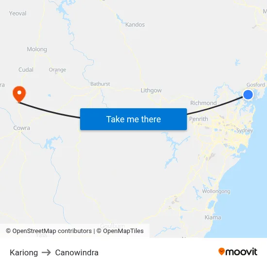 Kariong to Canowindra map