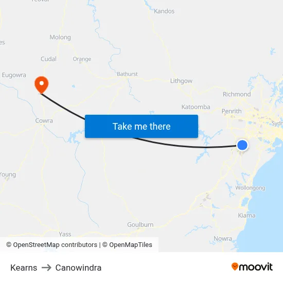 Kearns to Canowindra map