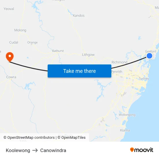 Koolewong to Canowindra map