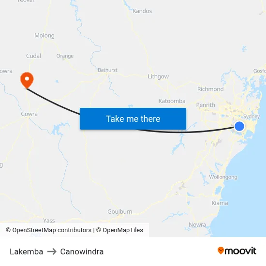 Lakemba to Canowindra map
