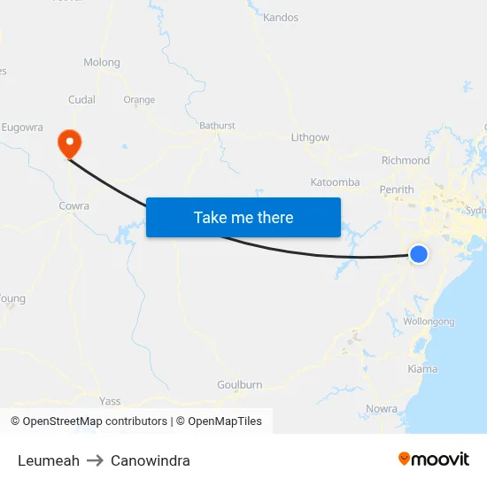 Leumeah to Canowindra map