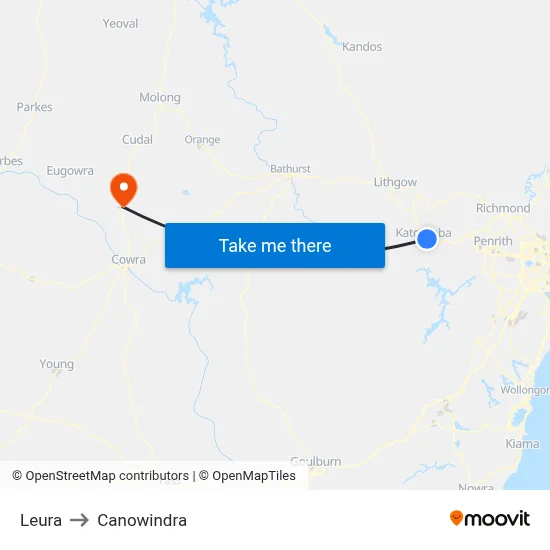 Leura to Canowindra map