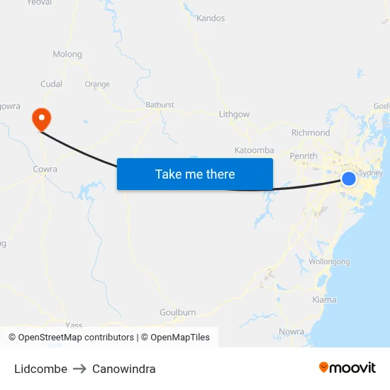 Lidcombe to Canowindra map