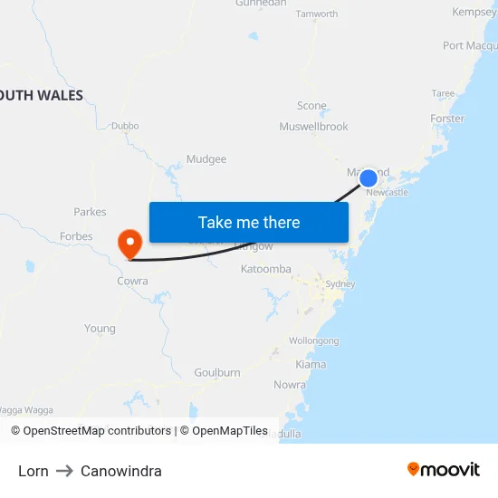 Lorn to Canowindra map