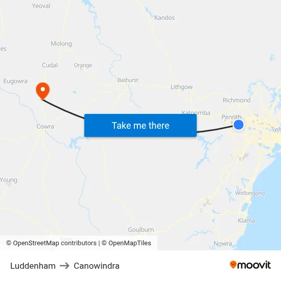 Luddenham to Canowindra map