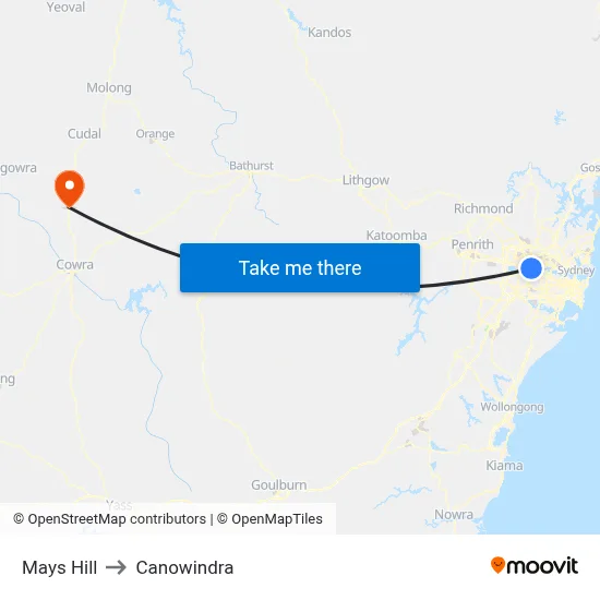 Mays Hill to Canowindra map