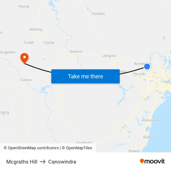 Mcgraths Hill to Canowindra map