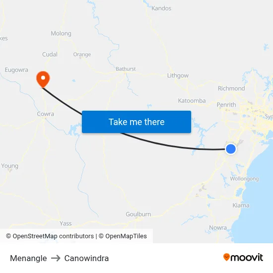 Menangle to Canowindra map