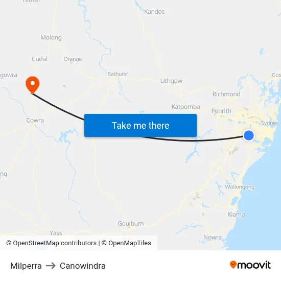 Milperra to Canowindra map