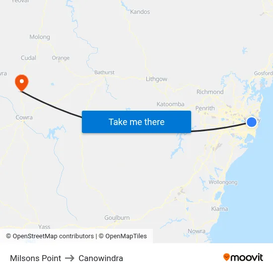 Milsons Point to Canowindra map