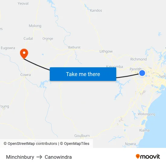 Minchinbury to Canowindra map