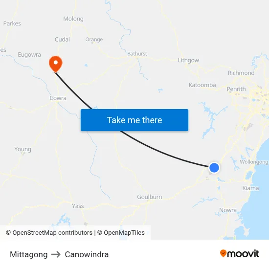 Mittagong to Canowindra map