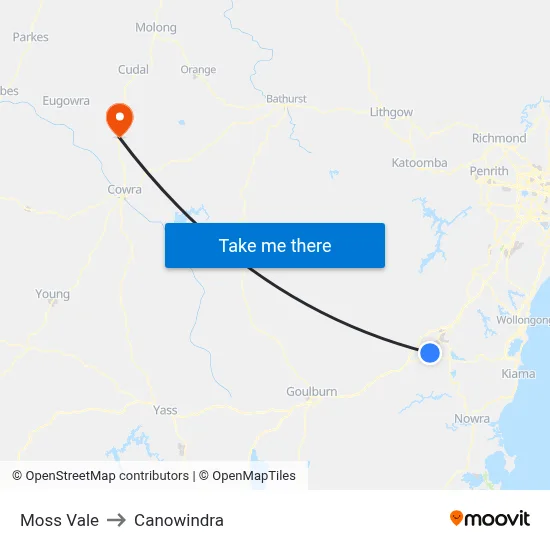 Moss Vale to Canowindra map