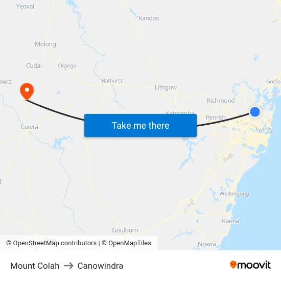 Mount Colah to Canowindra map