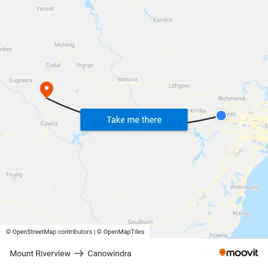 Mount Riverview to Canowindra map