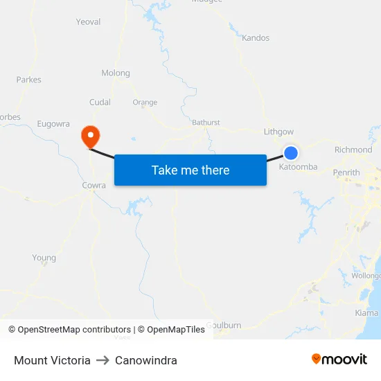 Mount Victoria to Canowindra map