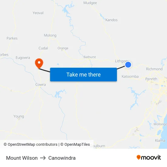 Mount Wilson to Canowindra map