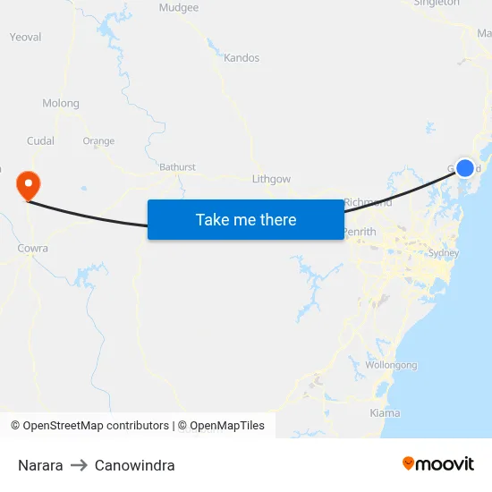Narara to Canowindra map