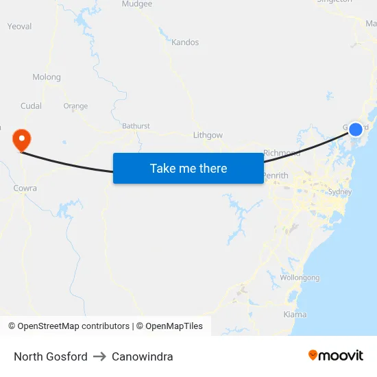 North Gosford to Canowindra map