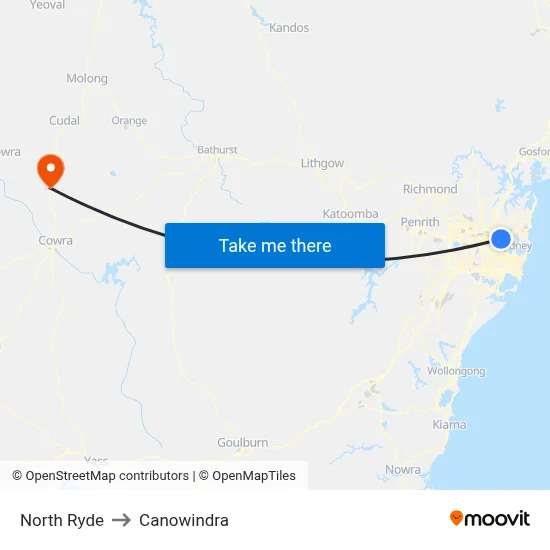North Ryde to Canowindra map