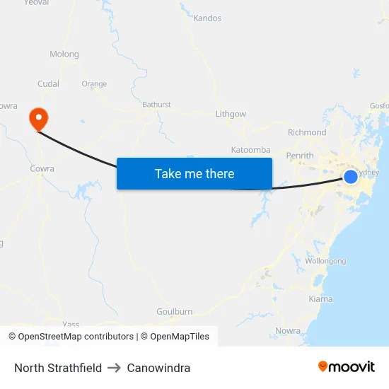 North Strathfield to Canowindra map