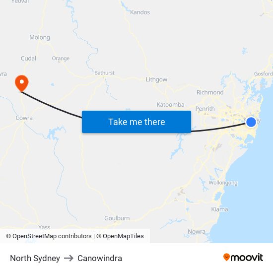 North Sydney to Canowindra map