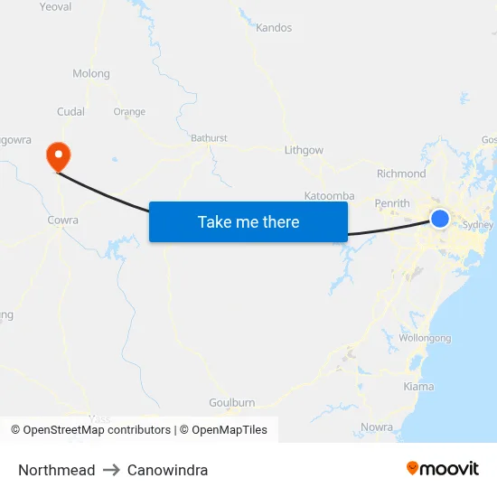 Northmead to Canowindra map