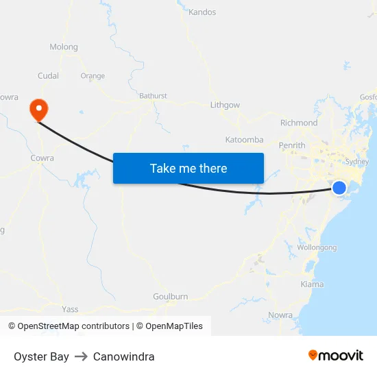 Oyster Bay to Canowindra map