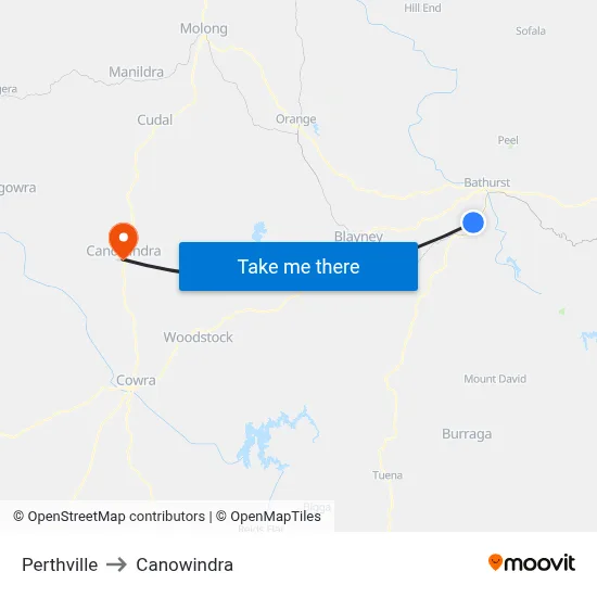 Perthville to Canowindra map