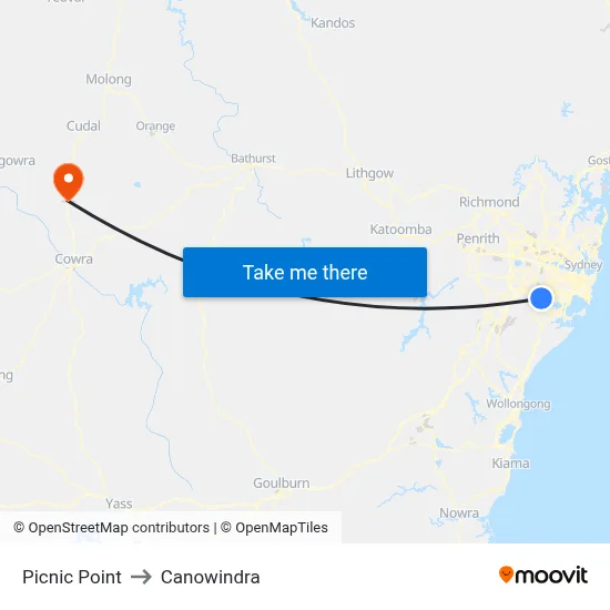Picnic Point to Canowindra map
