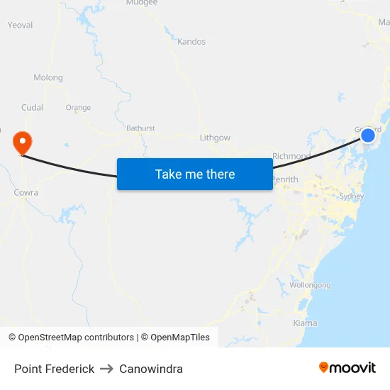 Point Frederick to Canowindra map
