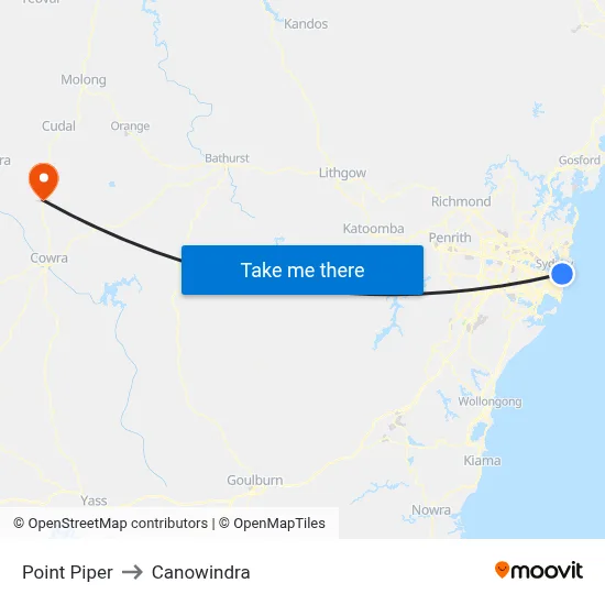 Point Piper to Canowindra map