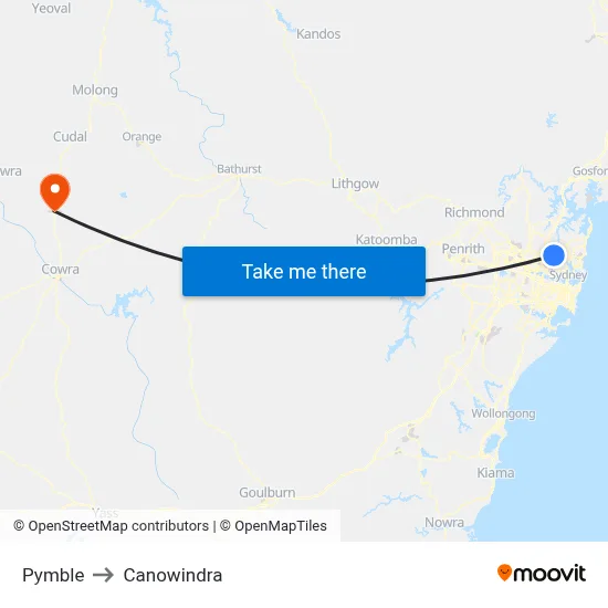 Pymble to Canowindra map