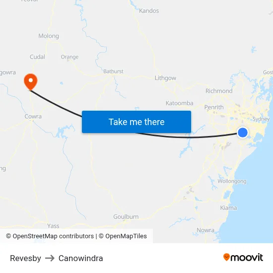 Revesby to Canowindra map