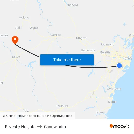 Revesby Heights to Canowindra map