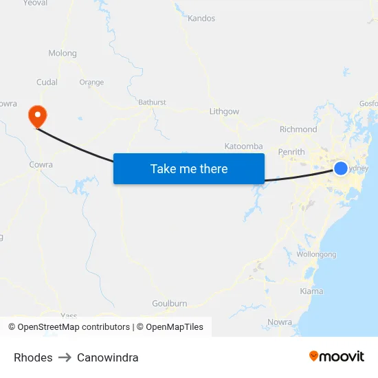 Rhodes to Canowindra map