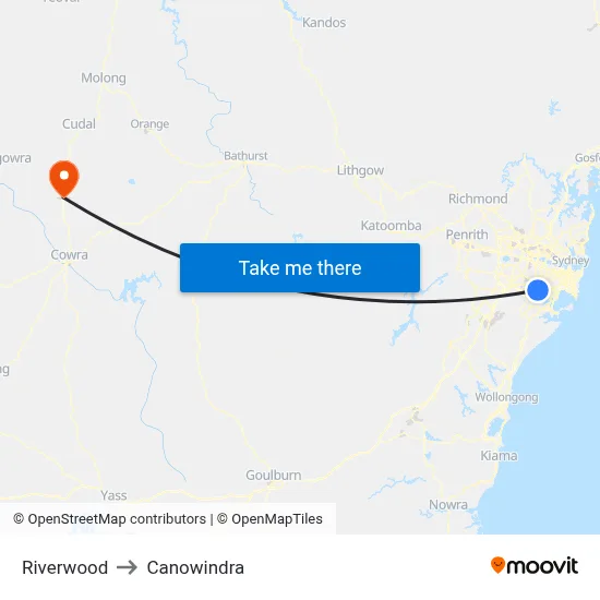 Riverwood to Canowindra map