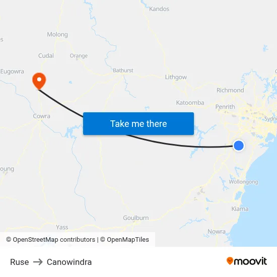 Ruse to Canowindra map